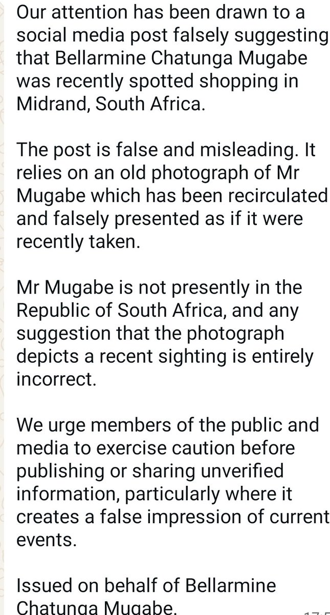 Chriseldalewis's tweet photo. JUST IN 

The lawyers representing the son of former President Robert Mugbe, Bellermine say he is NOT in SA.

#sabcnews https://t.co/HdLLnWVKgL
