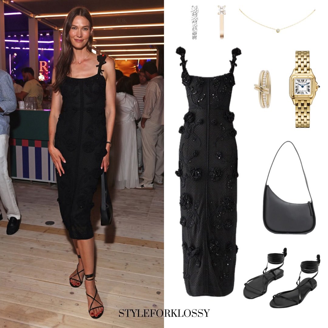 styleforklossy's tweet photo. at spotify’s beach concert at cannes lions festival, karlie wore:

— Melissa Kaye, “Aria U Huggie Hoop” - $4,950

— Melissa Kaye, “Aria U Huggie Hoop (Partial Diamond)” - $3,250

— Cartier, “D’amour necklace” - $2,490

— Carolina Herrera, “Floral-Crocheted Midi Dress” - $3,990 https://t.co/WPYFNSmyF3
