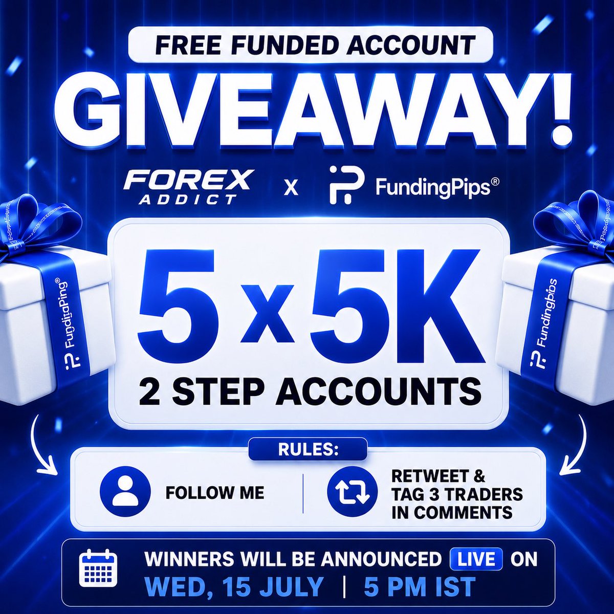 ForexAddict18's tweet photo. Free Funded Account Giveaway with @fundingpips 🙌🏻 

5 x 5k 2 Step Accounts ✅ 

Rules: 
1)- Follow me &amp; @fundingpips 
2)- Retweet 
3)- Tag 3 Traders In Comments! 

Let’s Go 🚀

@Khldfx @avikkfp 

#forex #ForexTrading https://t.co/kUqxytyxnT