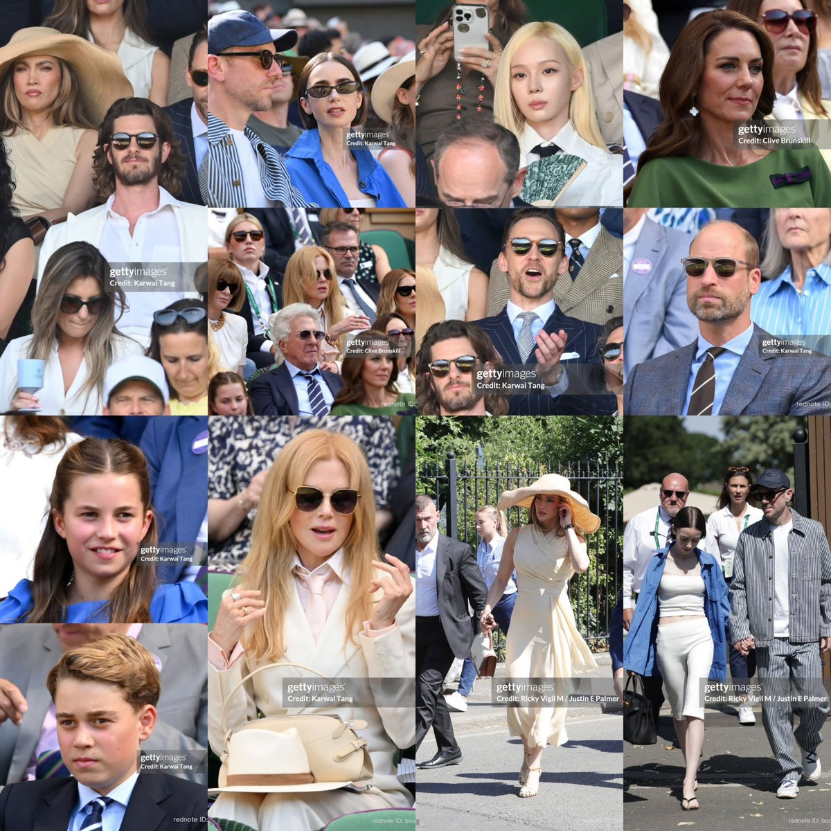 mjkmwntr's tweet photo. Notable celebrities in the stands on the final day of Wimbledon:

Catherine (Princess of Wales)
Prince William (and family) 
Anna Wintour
Nicole Kidman
Tom Hiddleston 
Erana James
Jennifer Lopez
Andrew Garfield
#WINTER 
Cho Seung Youn (Woodz)
Lily Collins
Charlie McDowell 

WINTER AT WIMBLEDON 2026
#WINTERxWimbledon
#윈터_윔블던으로가자
@RalphLauren