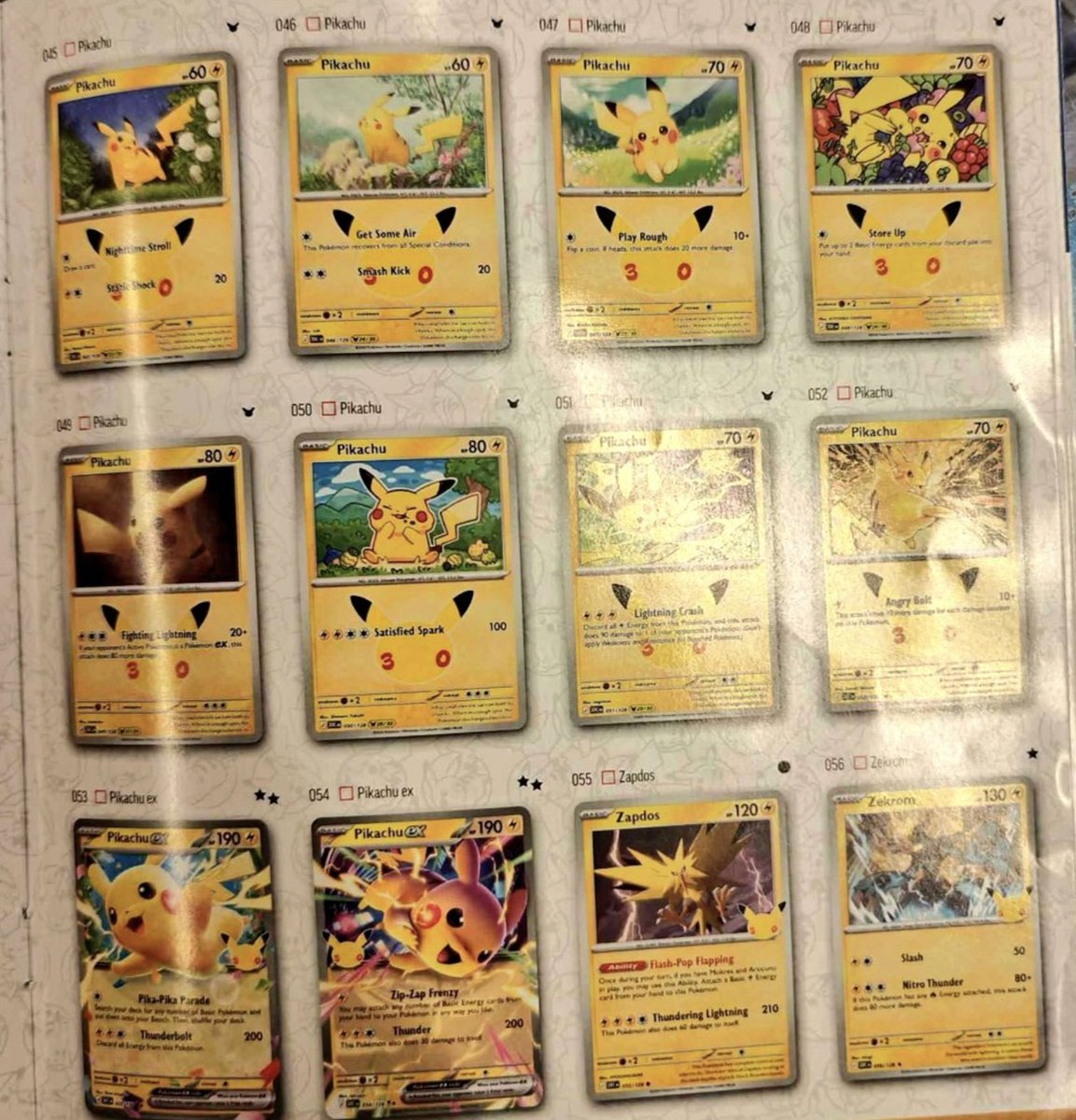 PokemonRestockr's tweet photo. ALL 30 Illustrations of Pikachu have been leaked from the Pokemon 30th Anniversary Celebration Set https://t.co/CE3e9bNaEb