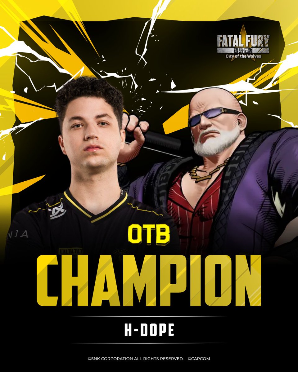 snk_esports_hub's tweet photo. Here's your TOP 8 finalists in FATAL FURY: City of the Wolves at #OTB2026.
Thank you to every fighter for bringing incredible battles and unforgettable moments throughout the tournament.
🥇 @FGC_HDOPE 
🥈 YUNWU
🥉 @FRZ1X 
🏅 @FGC_KTOP 
🏅 @BusterMrWolf
🏅 @Sakon_FGC
🏅 @FGC_Nivek 
🏅 AWESOMEALFIE27
#FatalFury #CotW