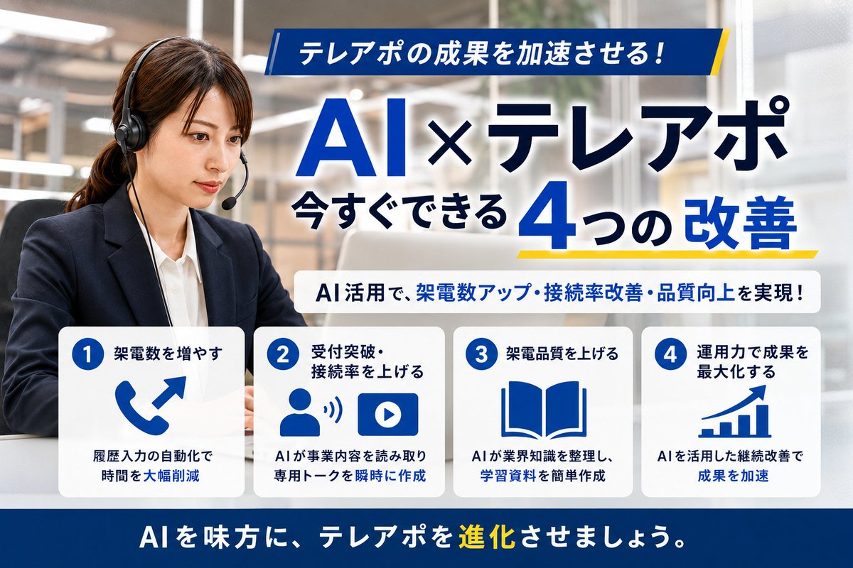 ありご相談ページ AIでテレアポは、ここまで変わります。 ✓ 架電履歴を自動化して架電数