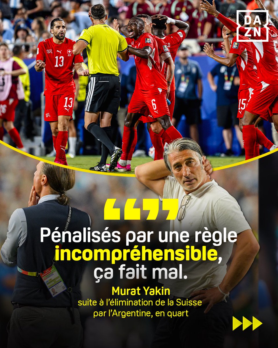 DAZN_FR's tweet photo. 🇨🇭😡 | APRÈS SON ÉLIMINATION, LA SUISSE DÉNONCE L'ARBITRAGE 🟨💔 

"Pénalisés par une règle incompréhensible..." Le sélectionneur de la Suisse n'a pas retenu ses mots après la défaite face à l'Argentine (3-1 a.p.) en quart de finale. ⚖️ https://t.co/APjSGEpnji