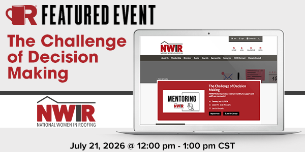 RoofCoffeeShop's tweet photo. RoofersCoffeeShop Event Pick of the Week: NWIR - The Challenge of Decision Making
July 21, 2026
12:00 pm - 1:00 pm CST
Learn More and Register Here
https://t.co/dmG16zwxuF
#NWIR #RoofersCoffeeShop #RoofingProfessionals #RoofingContractors #RoofingIndustry #RoofingEvents https://t.co/bt93v4MGW5