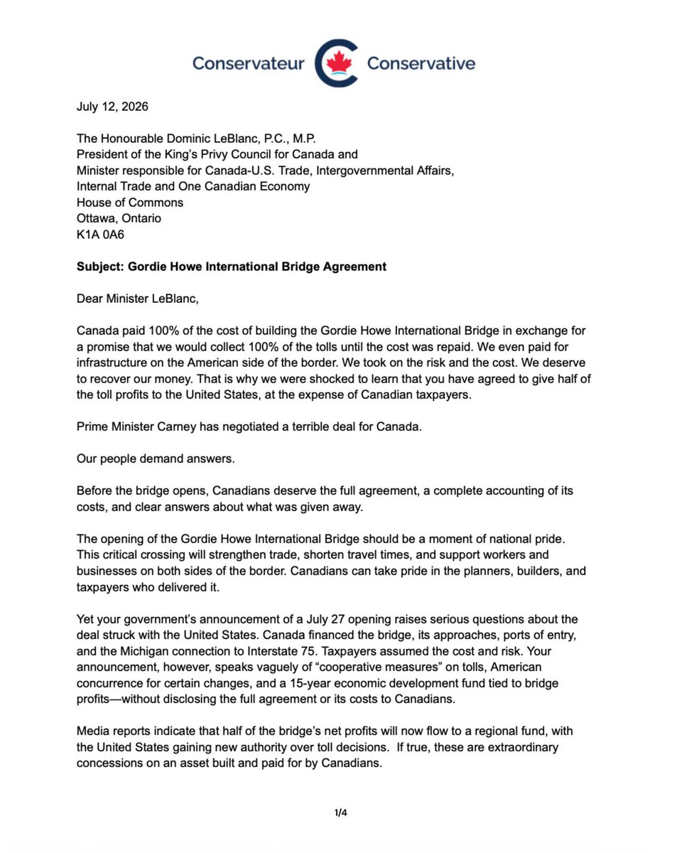 shuvmajumdar's tweet photo. Prime Minister @MarkJCarney has negotiated a terrible deal for Canada. Our people demand answers. 

My letter to Minister @DLeBlancNB here: https://t.co/whHayaqgF9