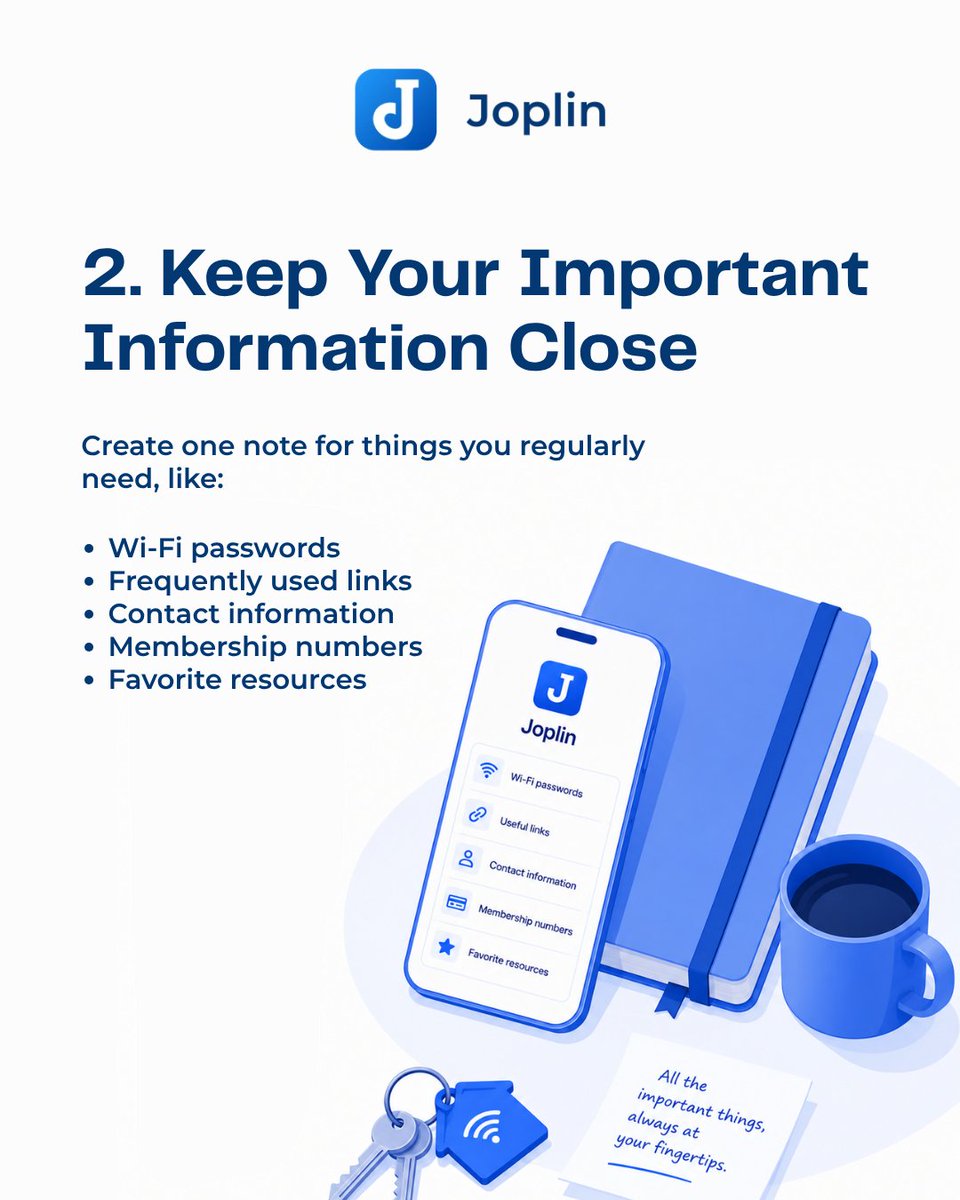 joplinapp's tweet photo. A few small habits can make a big difference. Turn Joplin into your daily dashboard to plan your day, keep important information within reach, and capture ideas before they slip away.

#Joplin #Productivity #NoteTaking https://t.co/knJXpO5wE8