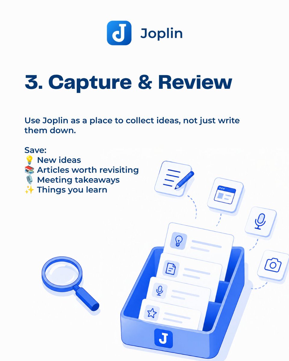 joplinapp's tweet photo. A few small habits can make a big difference. Turn Joplin into your daily dashboard to plan your day, keep important information within reach, and capture ideas before they slip away.

#Joplin #Productivity #NoteTaking https://t.co/knJXpO5wE8