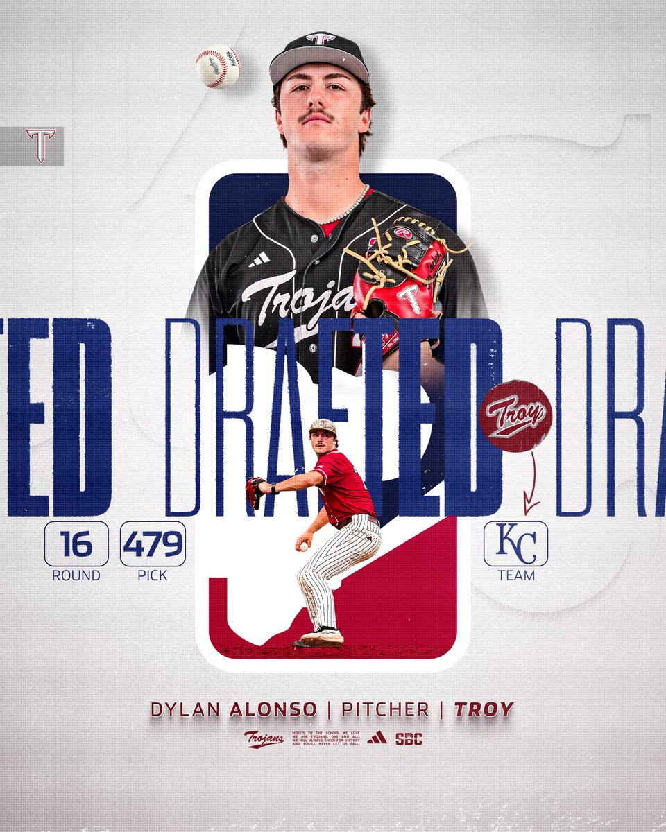TroyTrojansBSB's tweet photo. Alonso ➡️ @Royals 

Dylan Alonso is headed to KC with the 479th selection (16th Round)!

#WTD | #OneTROY⚔️⚾️ https://t.co/C9MIzk62XN