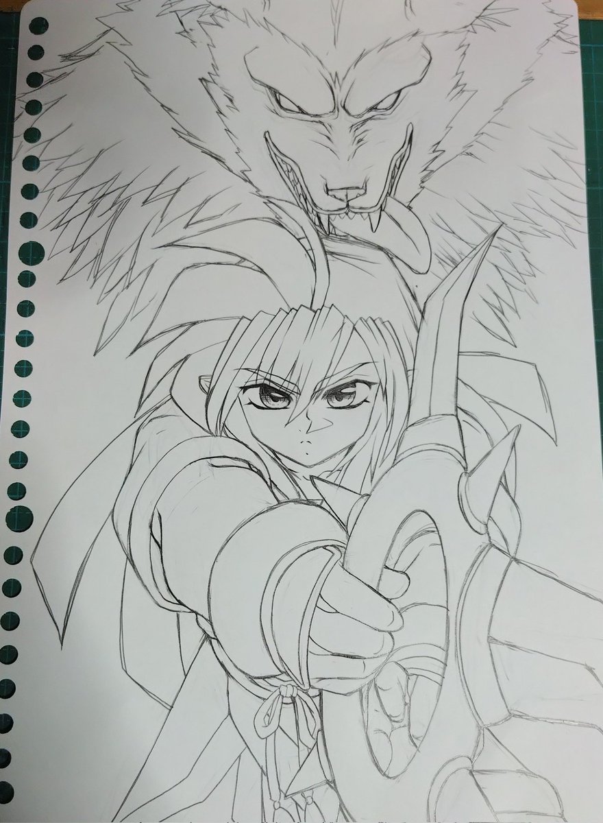 神狼伝のラフイラスト描きました✏️ これをペン入れして色鉛筆で塗っ