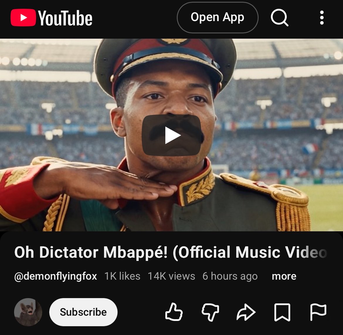 BackupTake2's tweet photo. Just had @demonflyingfox’s new dictator music video promoted to me. Very exciting!

$mbappe https://t.co/G2V07t3GC3
