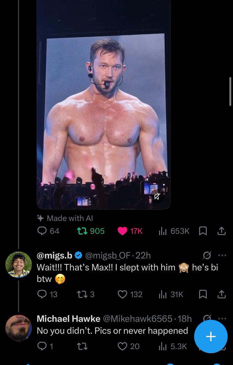 migsb_OF's tweet photo. I keep getting DMs from that one video… Yes he actually is real! He’s not Ai 😭 

His name is Max and he is a great lover 😍 he mostly fools around with women but he picked me 🙈 https://t.co/H07ElLAvib