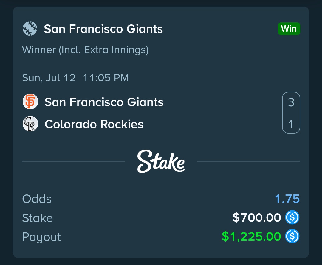 LeoDiCapper's tweet photo. BANG! San Francisco Giants ML ✅✅

+$1,225 💸 https://t.co/JSbT7OJlc7