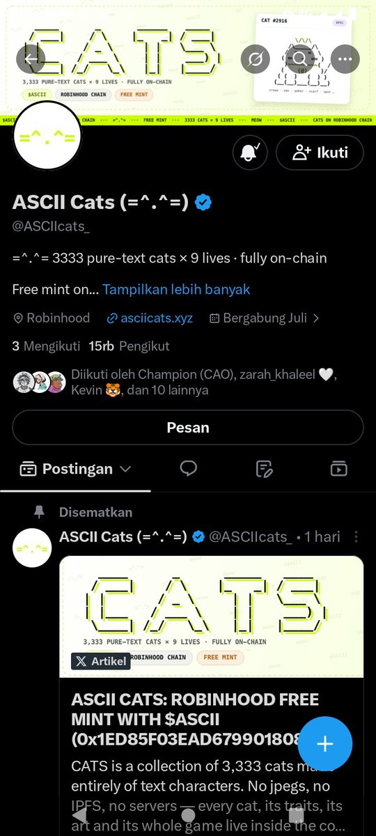 MamanPerdana's tweet photo. Good project nft ini chain Robin hood 
$ASCII to the moon ❤️ 🚀 
@ASCIIcats_ https://t.co/bRlj5pRh0L