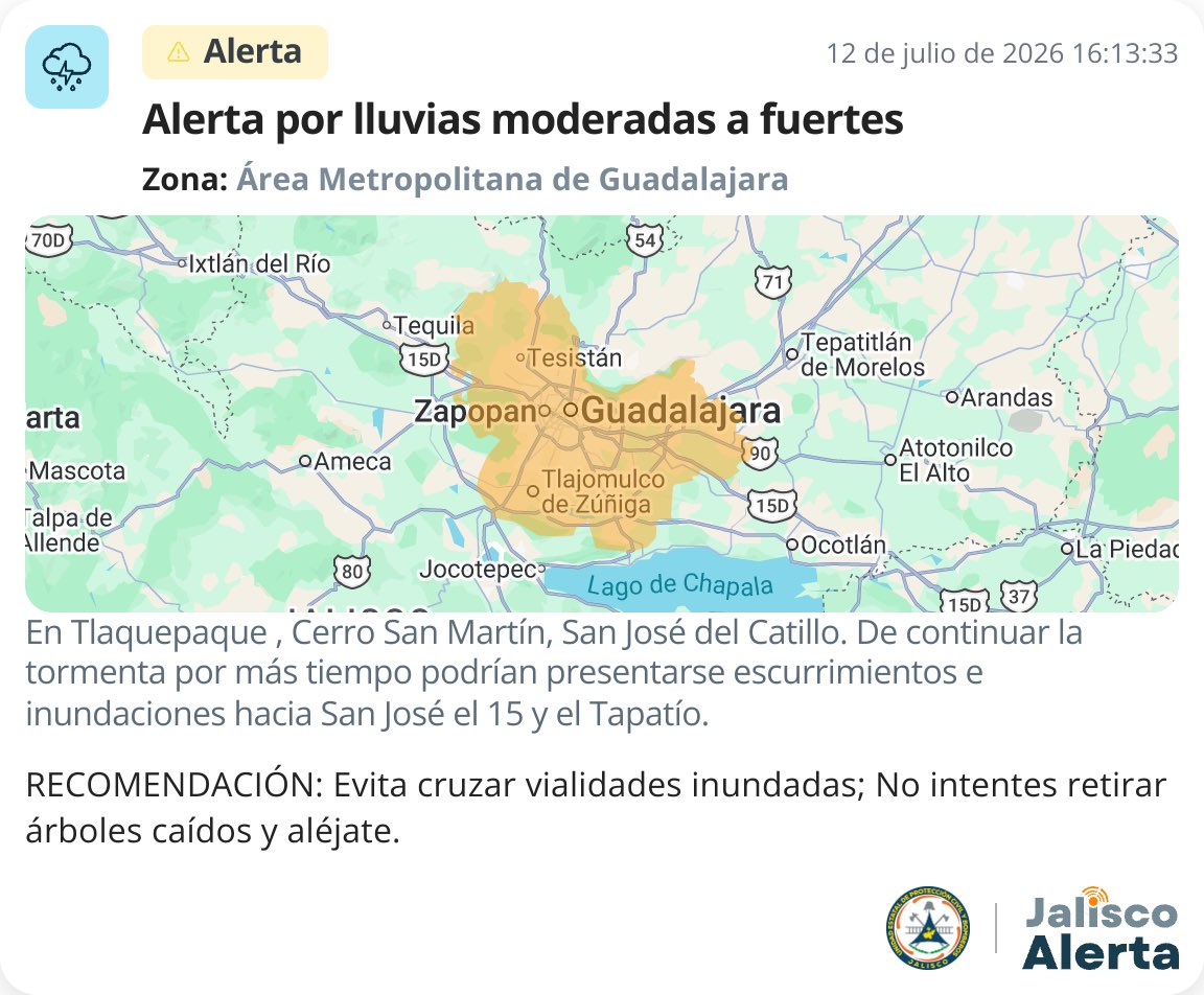 IMEPLAN's tweet photo. #Actualización ⛈️ Lluvia moderada en el Área Metropolitana de Guadalajara. Evita sitios inundables con el #MUI2026 👉 https://t.co/Jwt1EvoIhl
#jaliscoalerta https://t.co/ex37GOcacg
