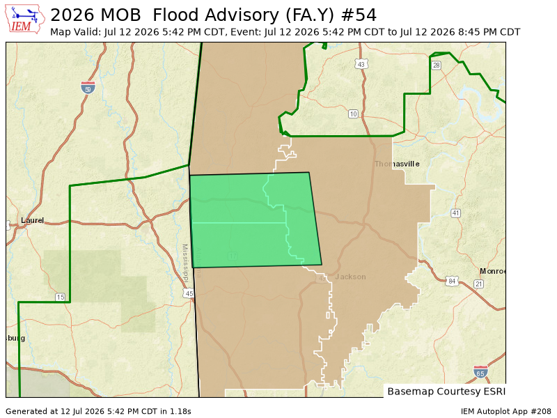 iembot_al's tweet photo. MOB issues Flood Advisory for Choctaw, Clarke, Washington [AL] till Jul 12, 8:45 PM CDT https://t.co/RbmZhm1Wdj https://t.co/fQItqC9nEY