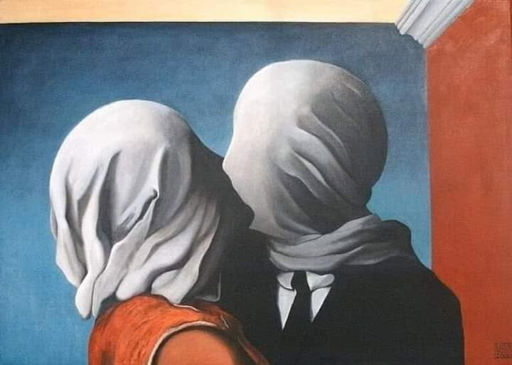 raulcontev's tweet photo. 💋"El beso" a través del arte en la historia:

1. Les Amantes (1928) - René Magritte 🇧🇪 https://t.co/P8qD9sQKQS