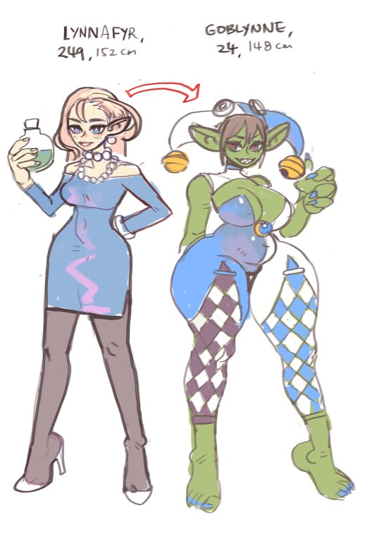 Kurosaki_Artist's tweet photo. Old Elf Hag buys a rejuvenation potion from a seedy alleyway, and gets turned into a youthful, thicc goblin jester! (her love life has dramatically improved for some reason) https://t.co/SsMhZzYlpG