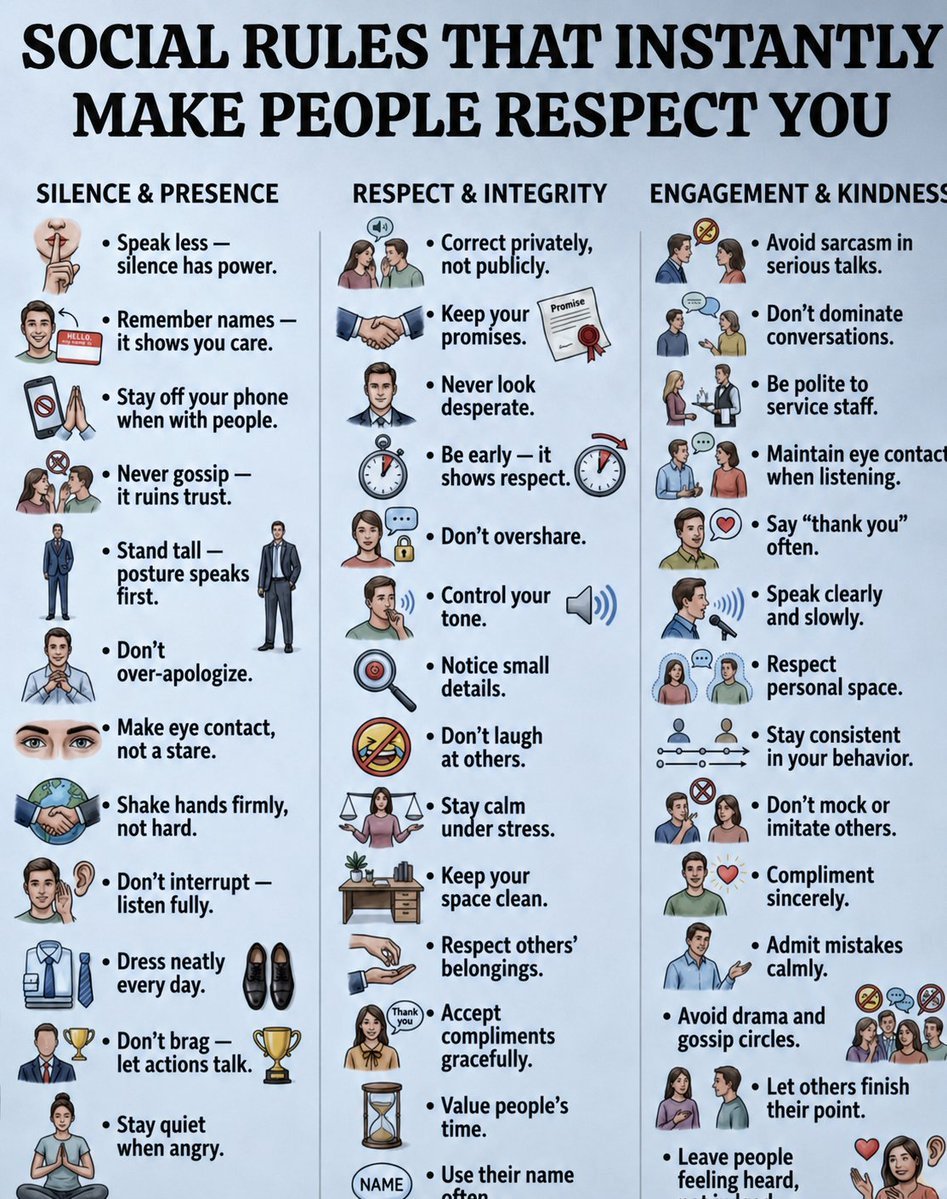 SarahAIHub's tweet photo. Social Rules That Instantly Make People Respect You. https://t.co/xh9Zutw87V