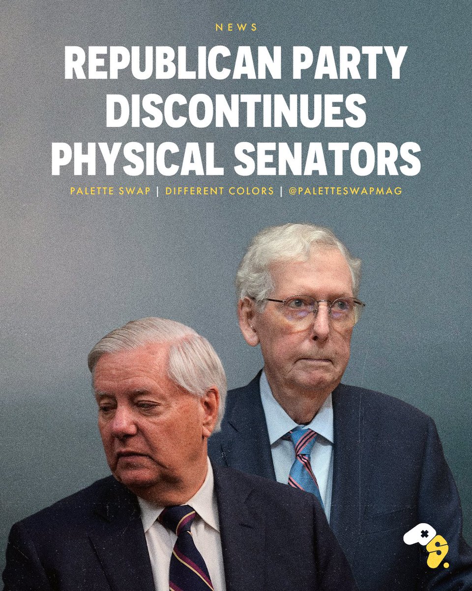 PaletteSwapMag's tweet photo. The GOP has confirmed Senators Lindsey Graham and Mitch McConnell will continue their legislative duties as digital version of themselves. https://t.co/silAjvLaAs