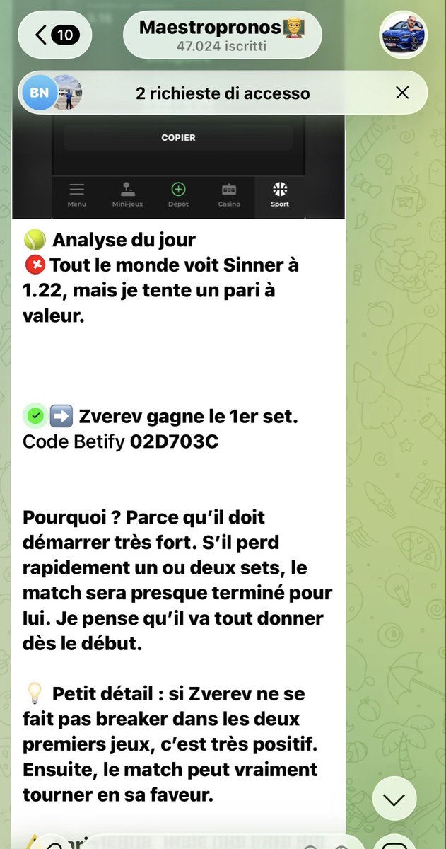 Maestrogoals's tweet photo. @TennisChannel Primo set Zverev  rimonta SINNER QUOTA 5 imparate da me nelle storie guardate bene bene bene ! https://t.co/yvXzuJVQgS