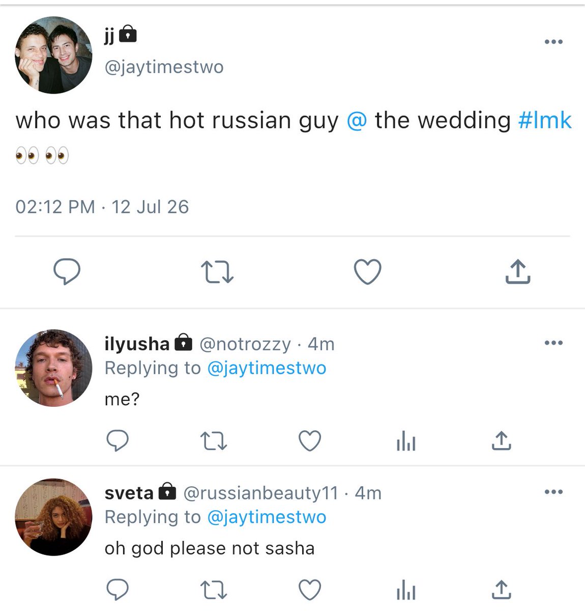 Divinelydevyn's tweet photo. #smau where sasha comes to the hollanov wedding as svetlana’s plus one and meets jj and is immediately infatuated because he has thing for hockey players https://t.co/8MnIyxrPBa