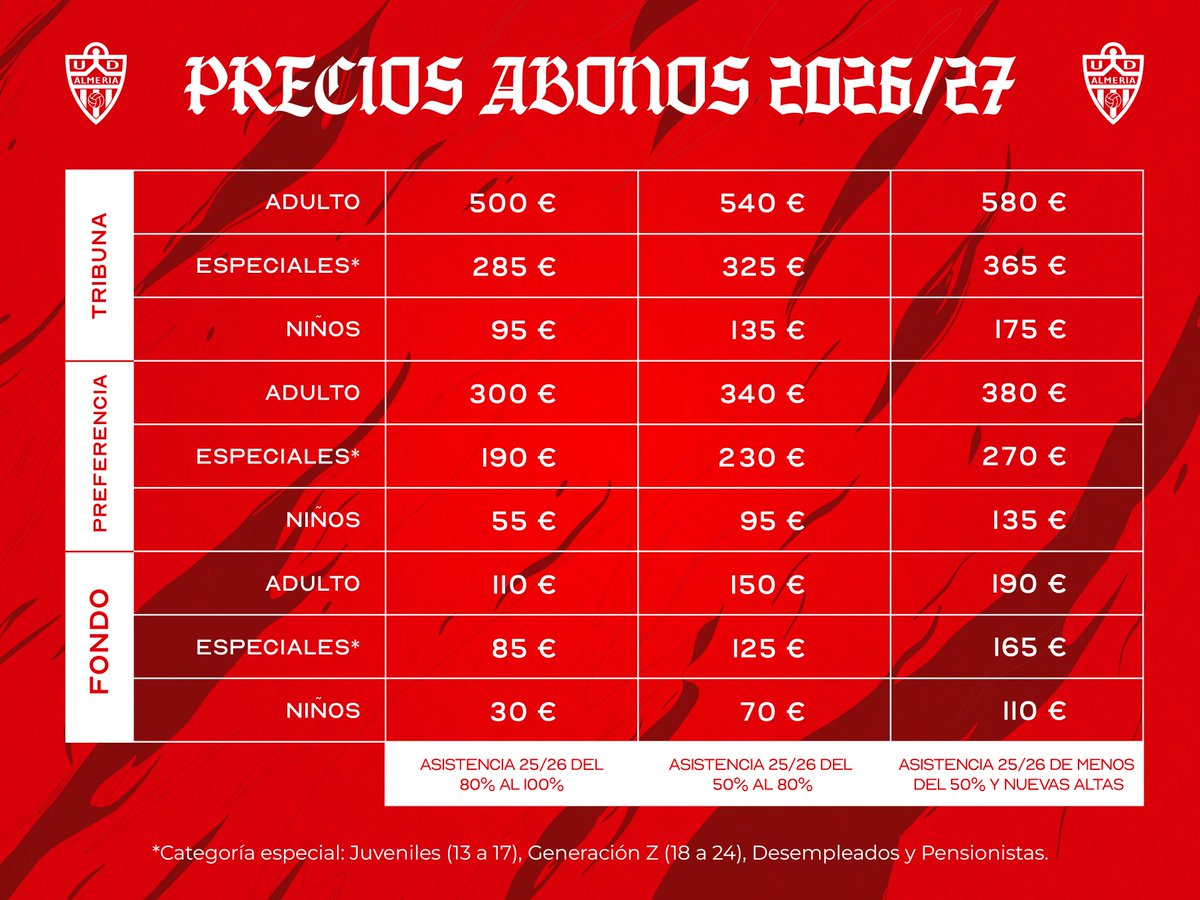 U_D_Almeria's tweet photo. 🎟️ Campaña de abonos 2026/27

ℹ️ Consulta toda la información en nuestra página web.

🔗 https://t.co/u8Tzt6wHto https://t.co/ysHxP1PJIG