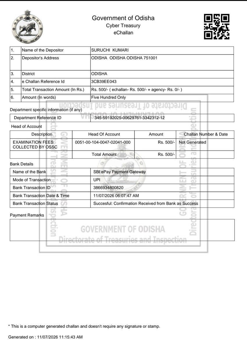 Suruchip05's tweet photo. Even after successful payment for ossc CGLRE- specialist 2025 post there is no payment confirmation on ossc  website.  @DHE_Odisha @CMO_Odisha @IPR_Odisha https://t.co/7geyT1E9kB