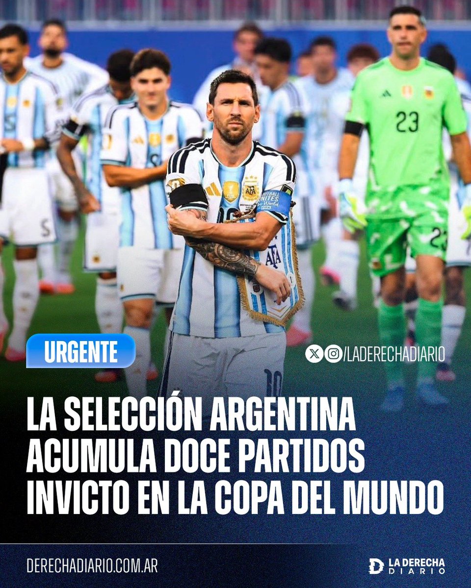 laderechadiario's tweet photo. 🚨🇦🇷 | RÉCORD HISTÓRICO: La Selección Argentina alcanzó los 12 partidos consecutivos invicto en la Copa del Mundo, igualando la mayor racha de la historia de los Mundiales, establecida por Italia entre 1934 y 1938. https://t.co/WS76MHc3yz