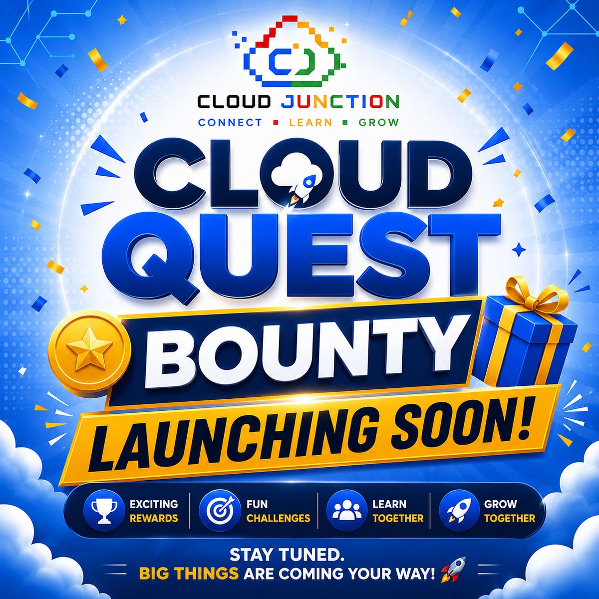 CloudJunctionIN's tweet photo. 🎉 Something BIG is coming... ☁️💰

Cloud Quest Bounty is launching soon! Complete exciting tasks, earn rewards, and grow with the community.

Follow @CloudJunctionIN &amp; Stay tuned! 🚀

#CloudQuest #CloudJunction #Bounty #Web3 #Cloud https://t.co/O28BHFEIK1