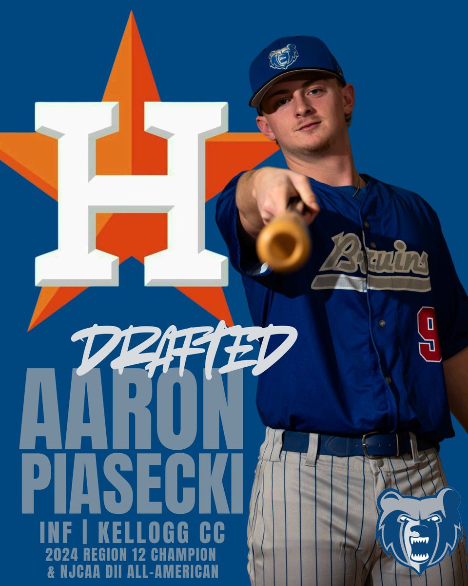 KelloggBruins's tweet photo. ⚾️ PRO DRAFT!

Congrats to former @BaseballKellogg Bruin Aaron Piasecki on his 8th round draft pick with the @astros! AP was a 2024 All-American for the #BruCru slashing .481/.582/.746 with 26 doubles and 65 RBI! Let's go, AP! 

#GreatDayToBeABruin #ProBruins https://t.co/DHRrdZakfj