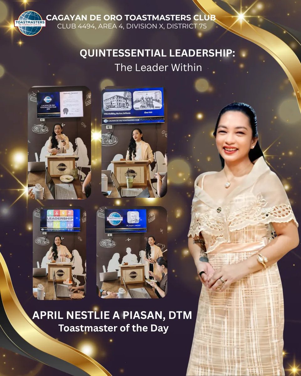 cdotmc2026's tweet photo. The Toastmaster of the Day is the legendary April Nestlie Awiten Piasan, DTM! 

She’s here to make sure our meeting is as high-energy as a pre-workout espresso.

#CagayanDeOroToastmastersClub #Toastmasters #QuintessentialLeadership #TMOD #PublicSpeaking #fypシ゚ #fyp https://t.co/laELKQQ8yX