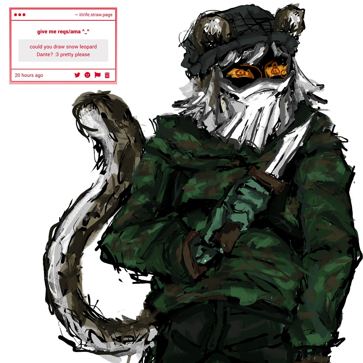 trifeii's tweet photo. "could you draw snow leopard Dante? :3 pretty please" -> this genuinely looks like poop from a butt .Im sorry anon https://t.co/WGv3l8iH8B #811twt #811game #dantebasilio https://t.co/sMAtgoCzhz