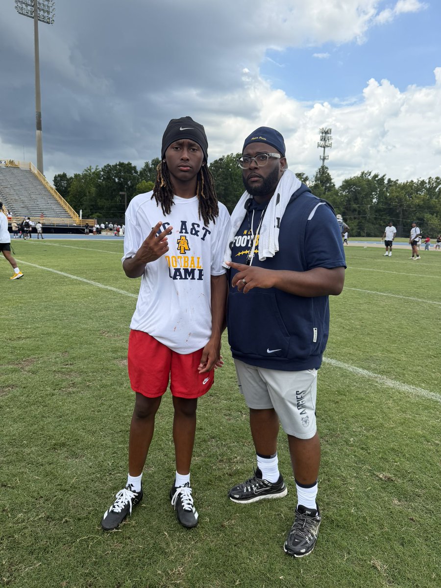 TWhitley2028's tweet photo. Blessed to compete at the NC A&amp;T Football Camp Yesterday. I’m thankful for the opportunity to showcase my abilities and receive great coaching. The work continues! @KoachCheek @Alvance_Rob @CoachJones56 @NCATFootball #AGTG #ClassOf2028 https://t.co/ya1FxfrOWo