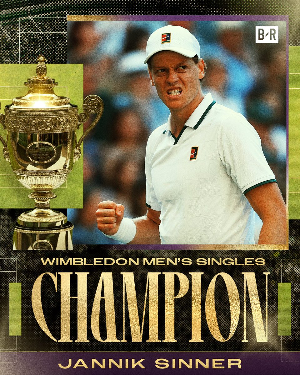 BleacherReport's tweet photo. JANNIK SINNER IS THE WIMBLEDON MEN'S SINGLES CHAMPION FOR THE 2ND STRAIGHT YEAR 🏆

HIS 5TH MAJOR TITLE 🔥 https://t.co/GGHOyrvy4K