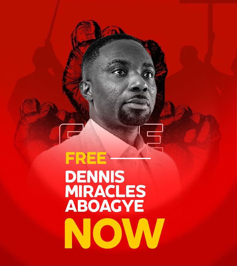 kaessuman's tweet photo. I had been trying all afternoon to reach my brother @DennisMiracles to congratulate him for the bold step of announcing his intention to run for office. I could not reach him. Only for me to see this flyer suggesting his arrest by security agencies. Arrests as a way of intimidating political opponents and fierce critics will remain President Mahama’s legacy. #FreeMiraclesNow