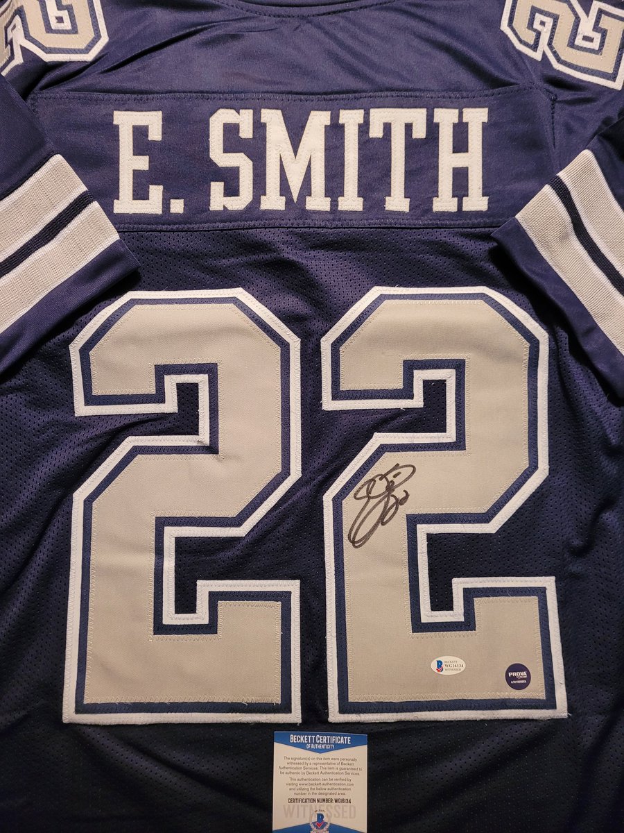 JustinHanus's tweet photo. Beckett certified autographed custom Emmitt Smith and Dak Prescott jerseys $420 plus shipping for both. https://t.co/e7j0pd1vQk