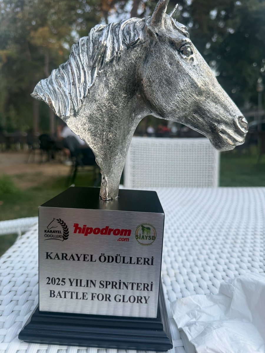 serhat_ylz's tweet photo. 2025 yılı Karayel Ödülleri’nde Yılın Sprinter Safkanı seçilen BATTLE FOR GLORY 🏆🐎
Bu değerli ödülde emeği bulunan başta antrenörümüz olmak üzere, jokeyimize, seyis ekibimize, at sahibimize ve tüm çalışma arkadaşlarımıza teşekkür ederiz.

Nice başarılara, nice kupalara… https://t.co/1qSCuOXi3q
