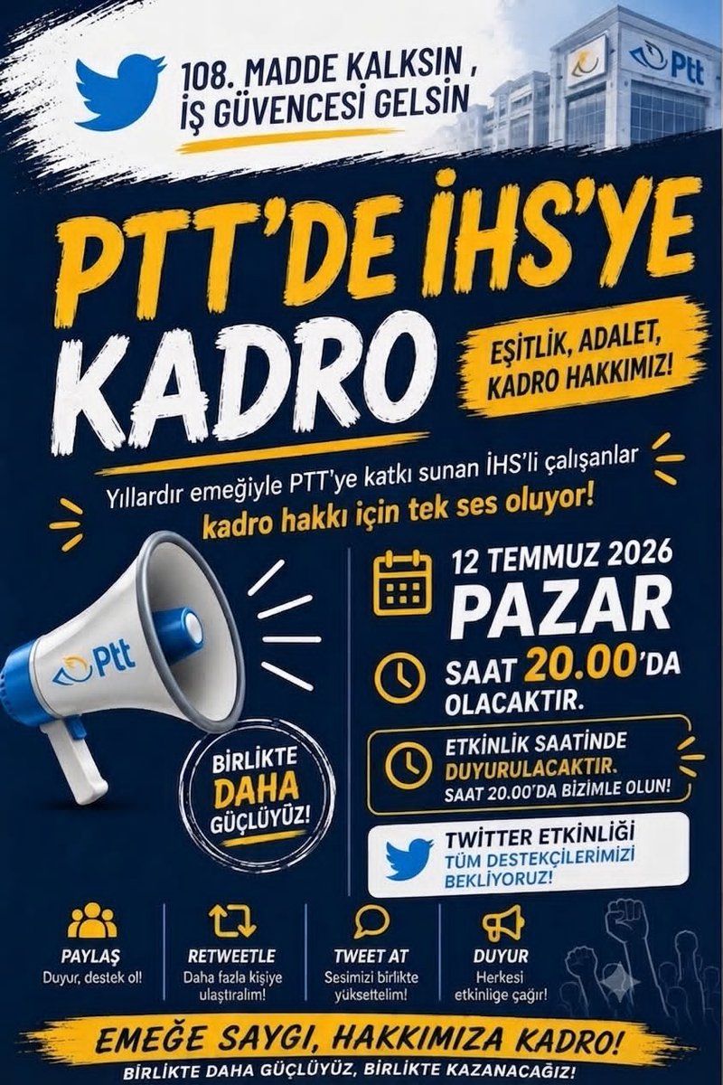 abcli_07's tweet photo. Degerli  vekilim @cenginyurt52
PTT bünyesinde çalışan İdari Hizmet Sözleşmeli personeller olarak sesimiz olmanızı istiyoruz.Lütfen sesimiz olun.
Desteklerinizi bekliyoruz efendim. Size inanıyoruz 
✅ Tam İş Güvencesi
✅ Aynı İşe Eşit Hak ve Maaş
✅ 108. Maddenin İptalini talep ediyoruz
#PTTihsyeKadro