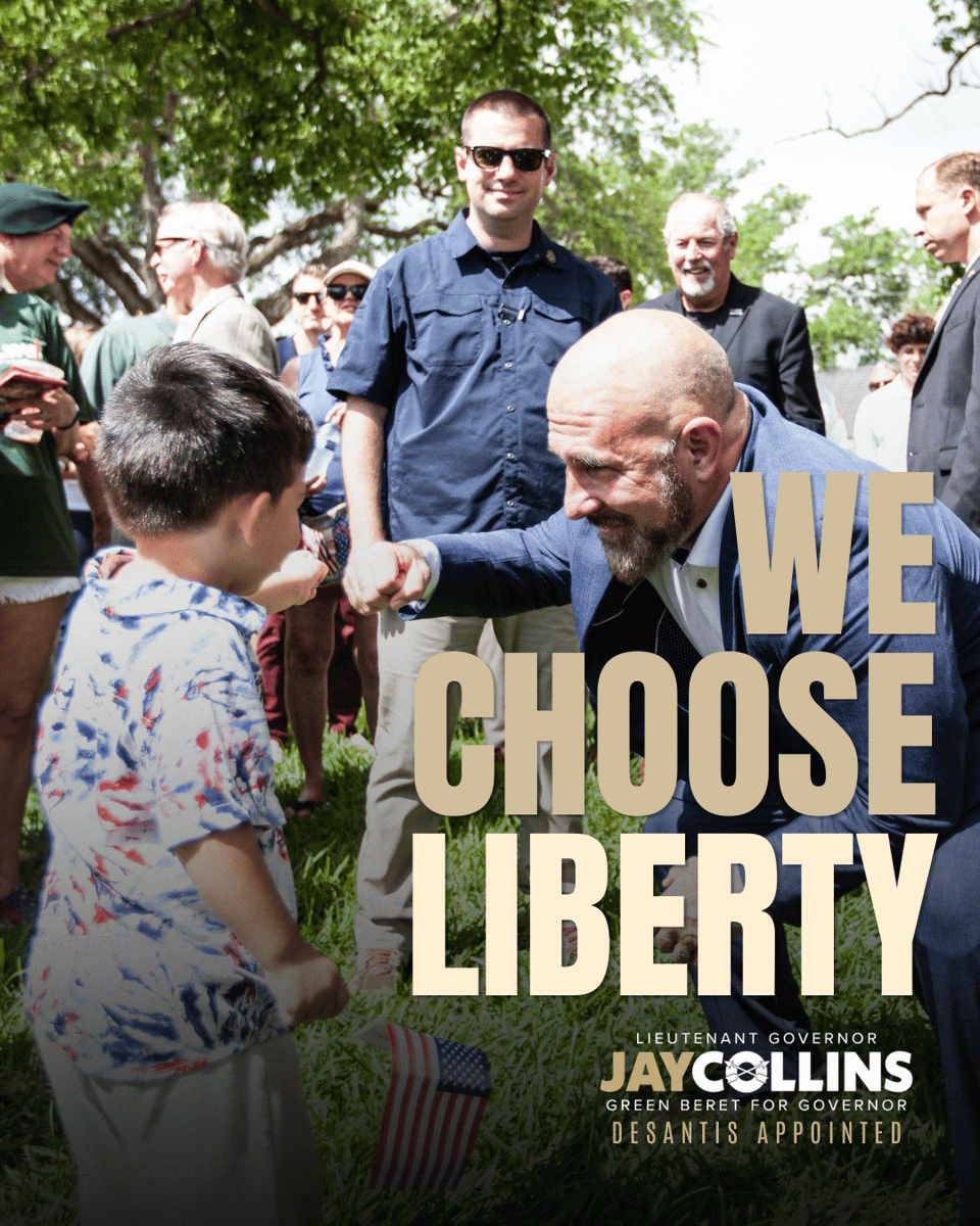JayCollinsFL's tweet photo. The next governor will face storms, economic pressure, migration, foreign influence, technology moving faster than the government can understand, schools under attack, families under pressure, and a LEFT that has not given up on Florida for one second.

They want this state back. 

They want the model destroyed. 

Florida was a choice.

Florida chose freedom. 

Florida chose parents. 

Florida chose law and order. 

Florida chose life. 

Florida chose the Constitution.  And now we have to choose again.