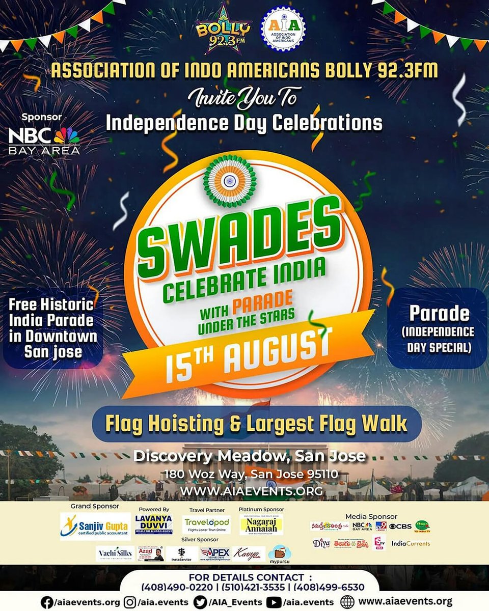 EventsInCali's tweet photo. https://t.co/ZouTty576Z
India Independence Day Celebrations, Swades, San Jose, CA | Aug 15, 2026
#California #IndiaIndependenceDayCelebrations #PlazadeCesarChavez #SanFrancisco #SanJose #SantaClara #Swades #ChildrenandFamily #Festivals #FoodDrink #IndependenceDay #Music #Party https://t.co/I3XfGNDCf9