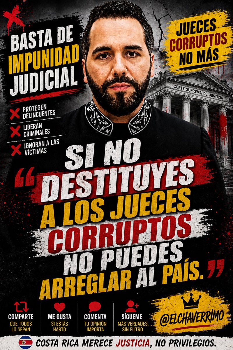 ElChaverrimo's tweet photo. 🇨🇷 Ya la receta de un país con mínima criminalidad está dada por @nayibbukele y está más que comprobada.  @PoderJudicialCR ustedes son el problema. https://t.co/BZFHBteE8r