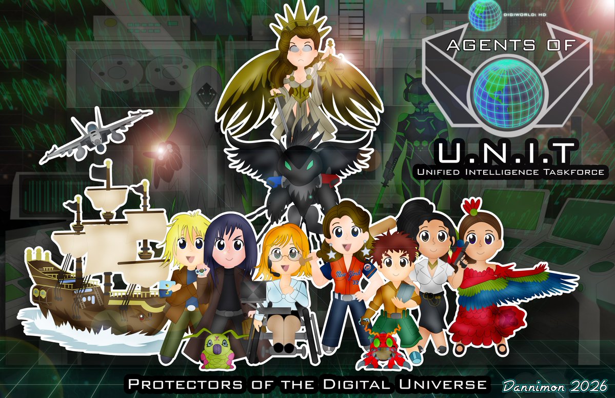 ArtofDanni's tweet photo. A Chibi Poster involving the cast of the 4th Digiworld Spin-Off, Digiworld Agents of UNIT. #digimon #originalcharacters #poster #dannimondesigns #anime #artmootsㅤㅤ https://t.co/B1JKeChDla