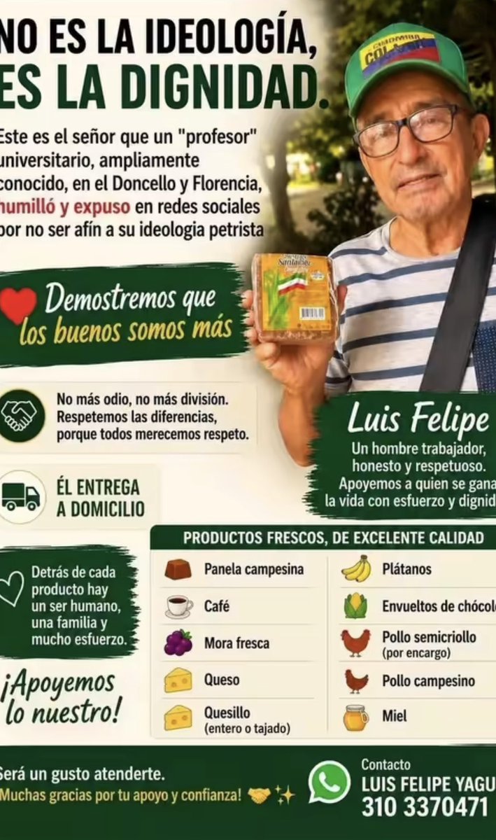 Luciaforero221's tweet photo. Así actúan algunos que hablan de democracia: humillan a un adulto mayor por votar diferente.

Eso no es educación. Es adoctrinamiento e intolerancia. Este “profesor” Franklin Gamboa (foto)  de la universidad @uniamazonia debe ser vetado de todas las instituciones. 
Dejo los datos de don Luis Felipe si quieren ayudarlo y comprarle sus productos. Los buenos somos más 🇨🇴🫡🙏

@ANIABELLO_R @EliCrH @defensoresco @chechosangui