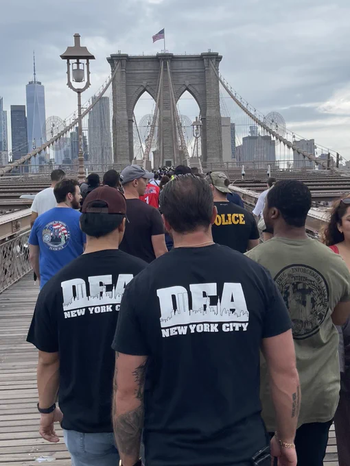 DEA New York leadership, Special Agents, Task Force Officers, and employees walk with all those participating in the Walk For Lives across the Brooklyn Bridge.