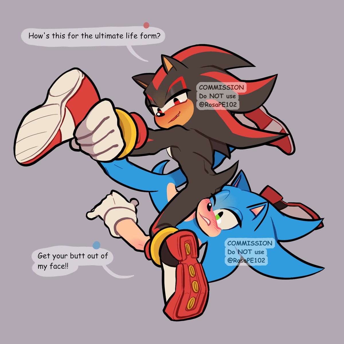 RosaPE102's tweet photo. I'm amazed by the idea that in yall brain
Disclaimer:  Commission for @RandomCat125 , they sent me very inspiring wrestling pose idea and dialogue 

#commissionㅤ #open #sonadow #sonicfanarts https://t.co/4knHegPew8