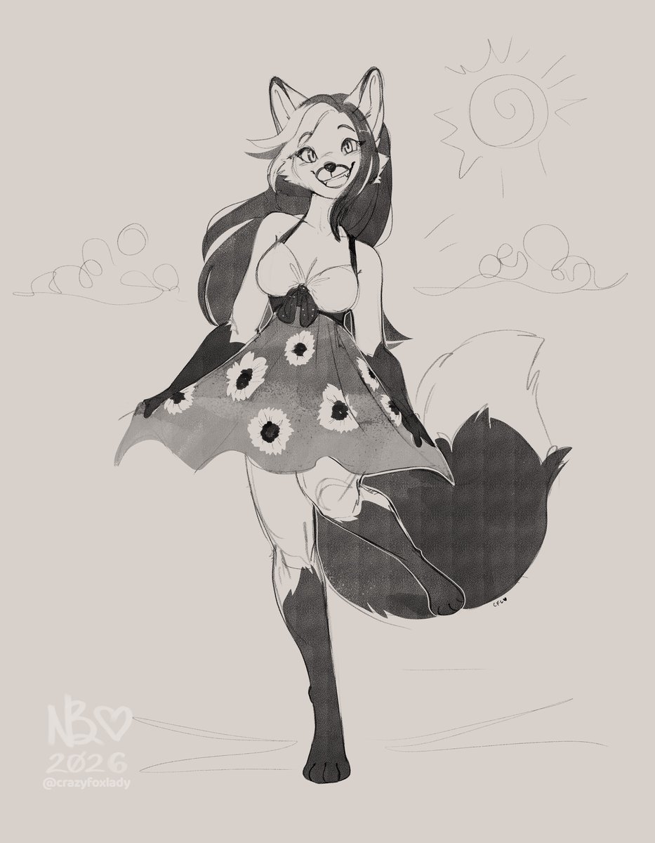 crazyfoxlady's tweet photo. Sunny summer sunflower dress~~ <33 would love to paint this in all yellow one day! 

For Adam, thank you! <33 
#foxgirlsummer https://t.co/ClPng2mcEN
