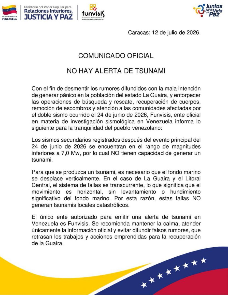 RoiLopezRivas's tweet photo. 🇻🇪 Funvisis: no hay alerta de tsunami
