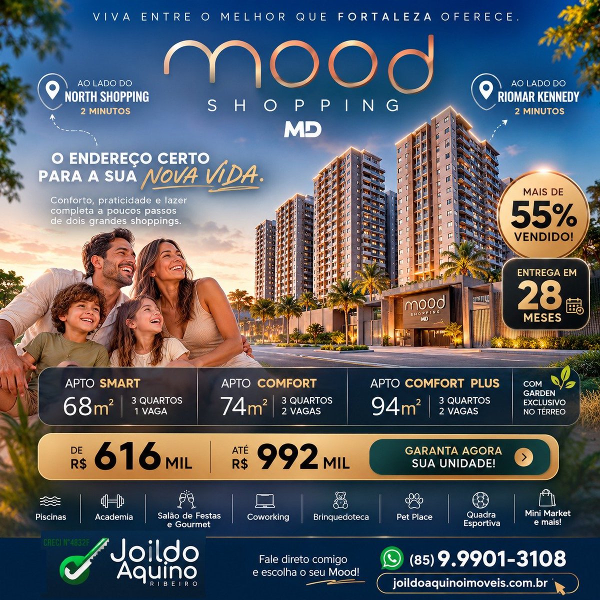 joildoar's tweet photo. 🏡 Oportunidade em Fortaleza!
Mood Shopping | Presidente Kennedy
✔ Aptos de 68, 74 e 94 m²
✔ 3 quartos
✔ Lazer completo
✔ Mais de 55% vendido
✔ De R$ 616 mil a R$ 992 mil
Um projeto pensado para quem busca qualidade de vida e valorização.
📲 (85) 9.9901-3108 https://t.co/yjeYBFICoK