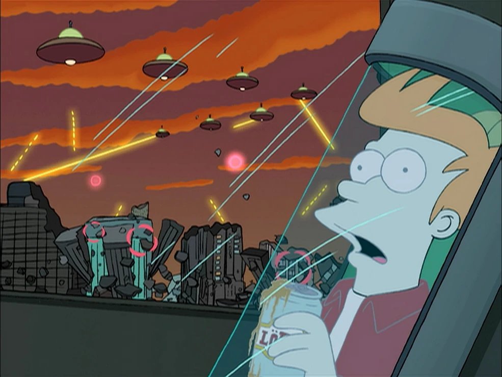 ShamashYT's tweet photo. Iba a decir que era culpa de la guerra de los champiñones que OOO no sea más avanzada, pero recordé que en futurama los aliens destruyeron la tierra como 3 veces xDDD https://t.co/7lqErNYIQr